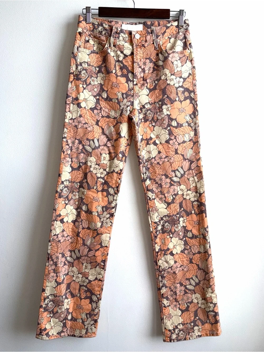 Mother Kick It Orange Blossom Jeans Size 27 High Rise Straight Floral Hippie - Picture 3 of 12